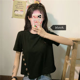 Short Sleeve Side Buttons Slim Shirt